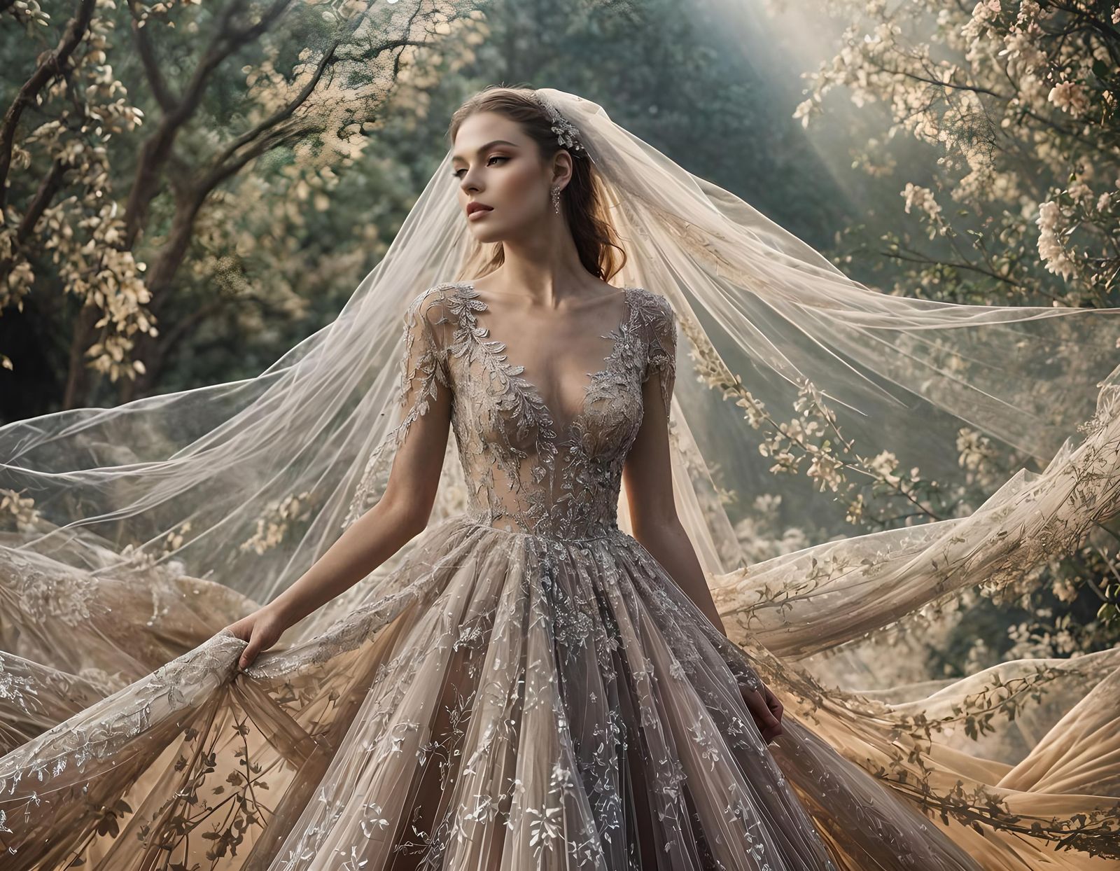 Bride in Tulle Dress: Photorealistic Close-Up Portrait