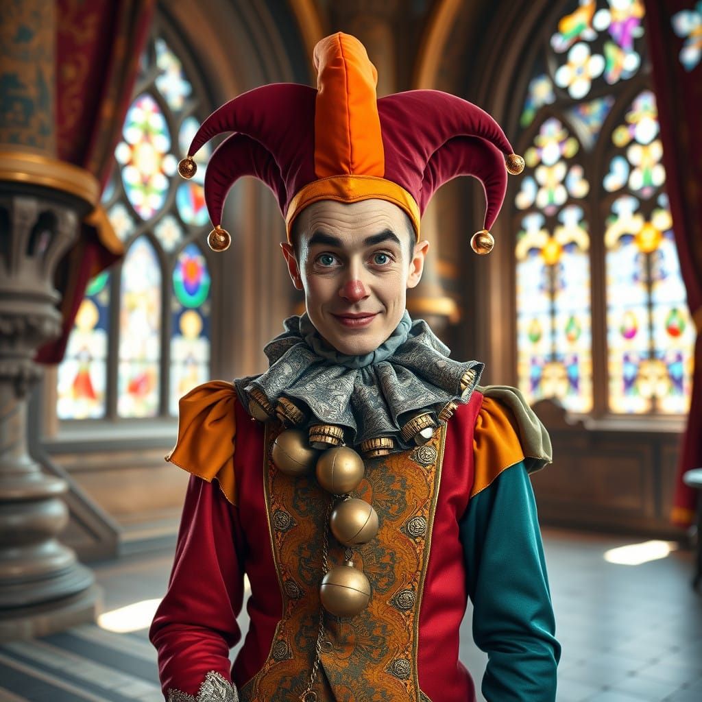 Medieval Jester in Vibrant Courtly Splendor