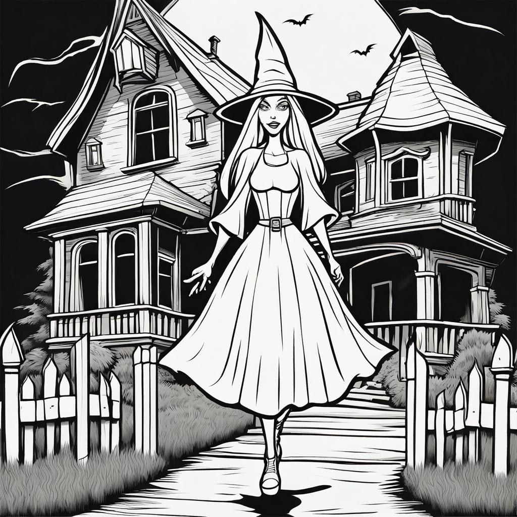 Monochrome Witch Illustration in Vector Art Style