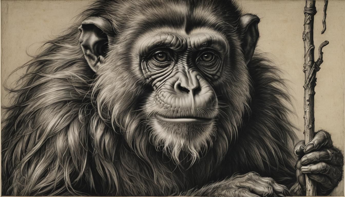 Mandrill Monkey in Charcoal, Durer Style