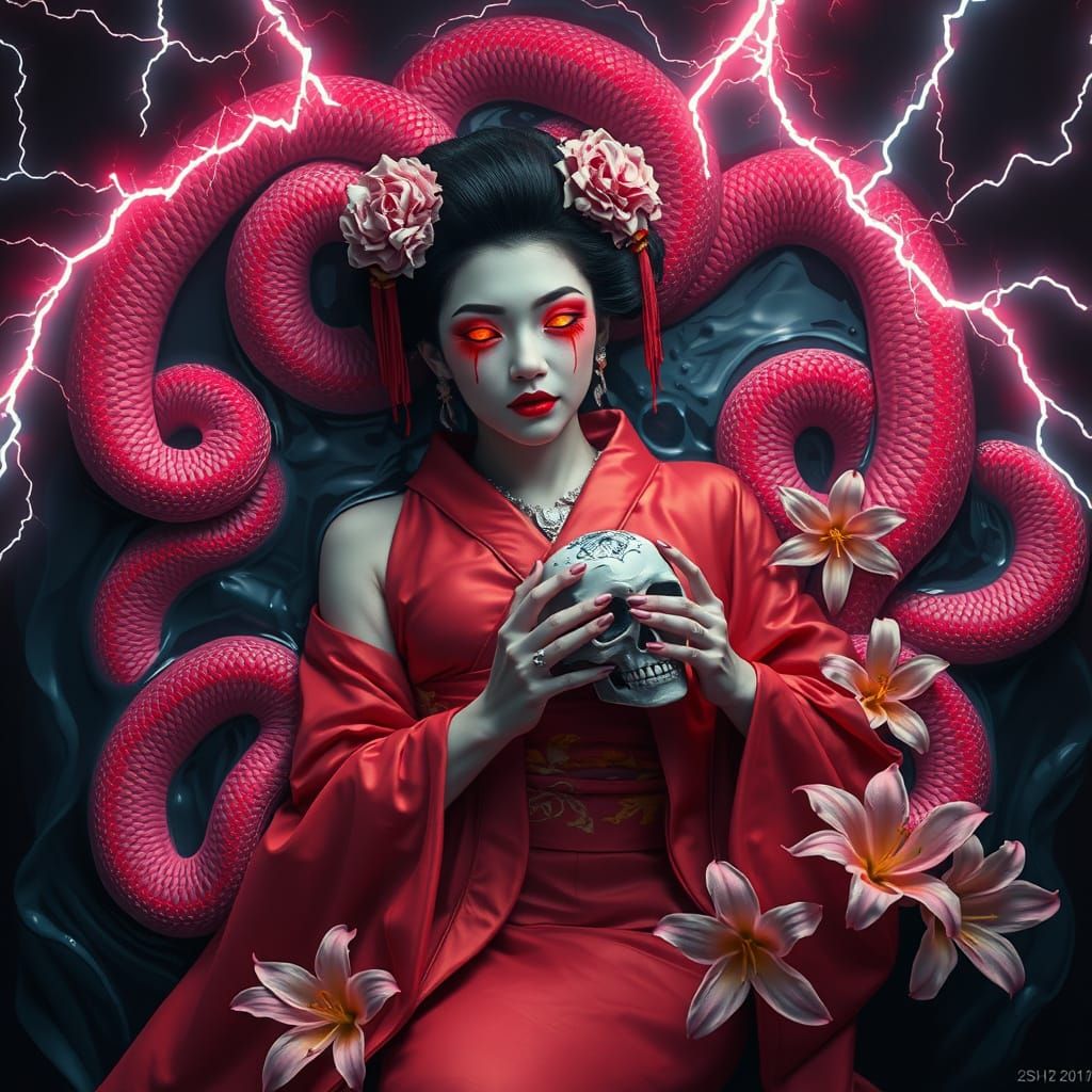 Geisha in a Snake Pool: Dark Surrealism