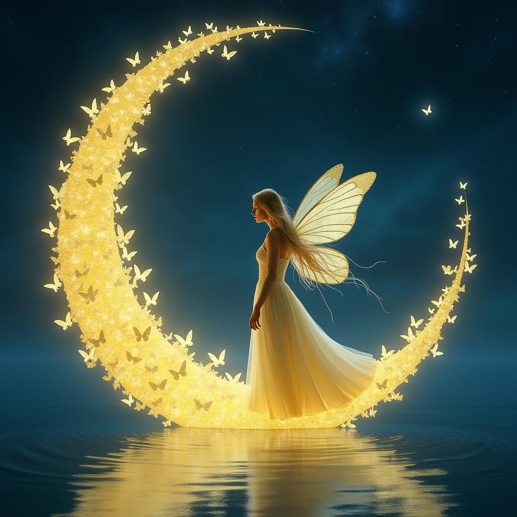 Butterfly Moon with Fairy in Dreamlike Style