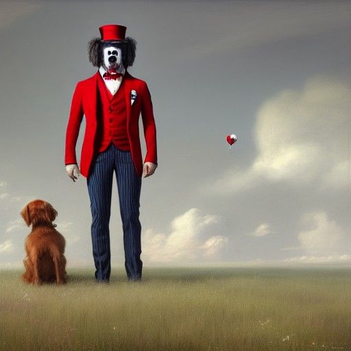 Happy Dog and Sad Clown in Divine Light