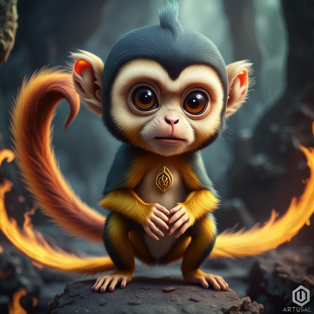 Demonic Chibi Squirrel Monkey in Hellfire