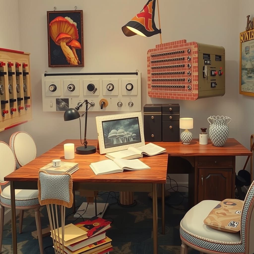 17th Century Computer with Mushroom Flags in Daguerreotype S...