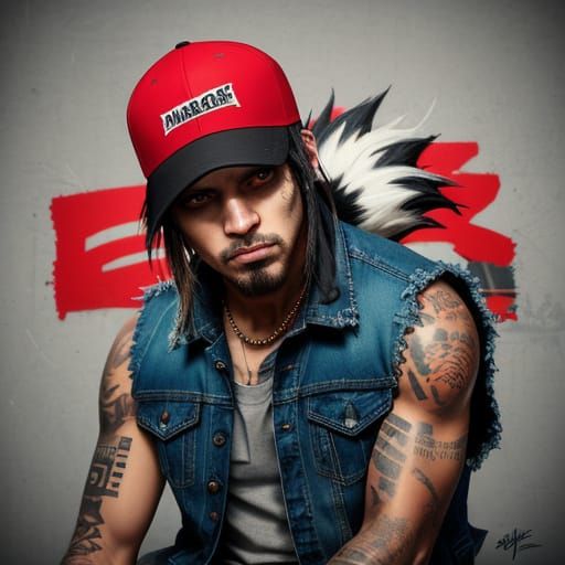 Hyperrealistic Skunk Character in Grungy Graffiti Scene