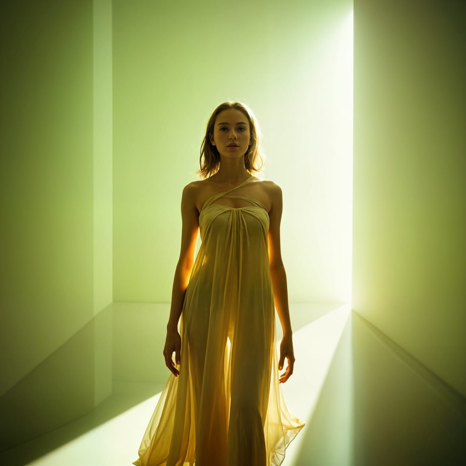 Glowing Woman Illuminates Modern Room