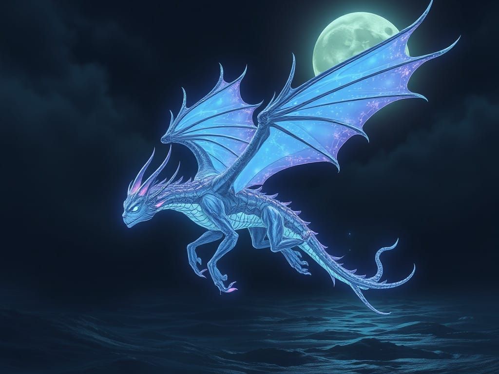 Celestial Mythical Being Illuminates Moonlit Skies