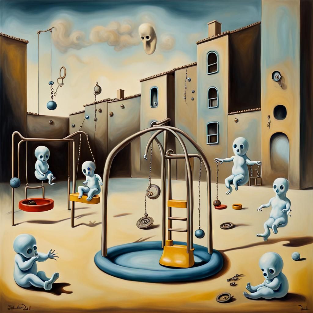 Surreal Ghost Children's Playground in Dali Style