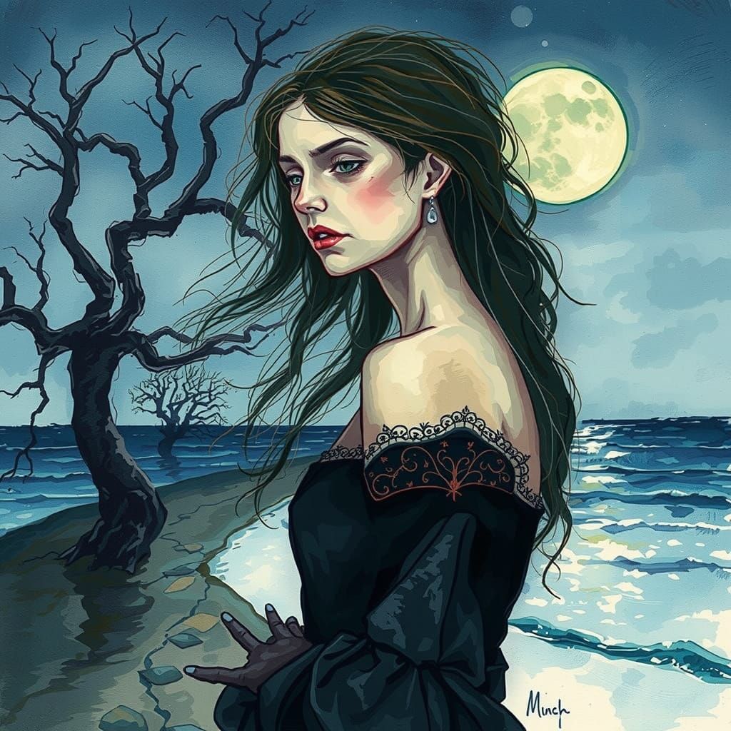 Ethereal Watercolor Study in Munch's Expressive Style