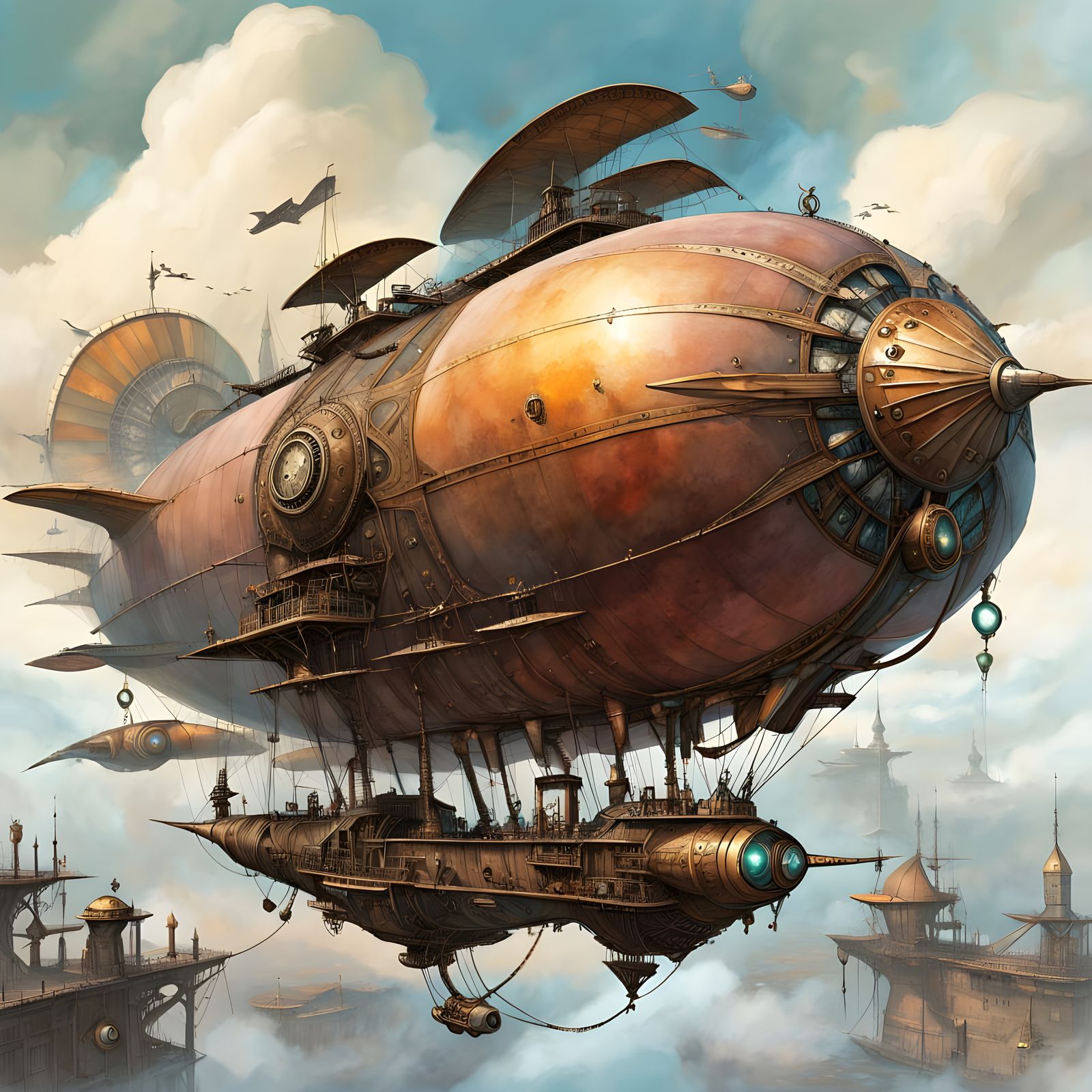 Steampunk Airship Soars Through Misty Skies