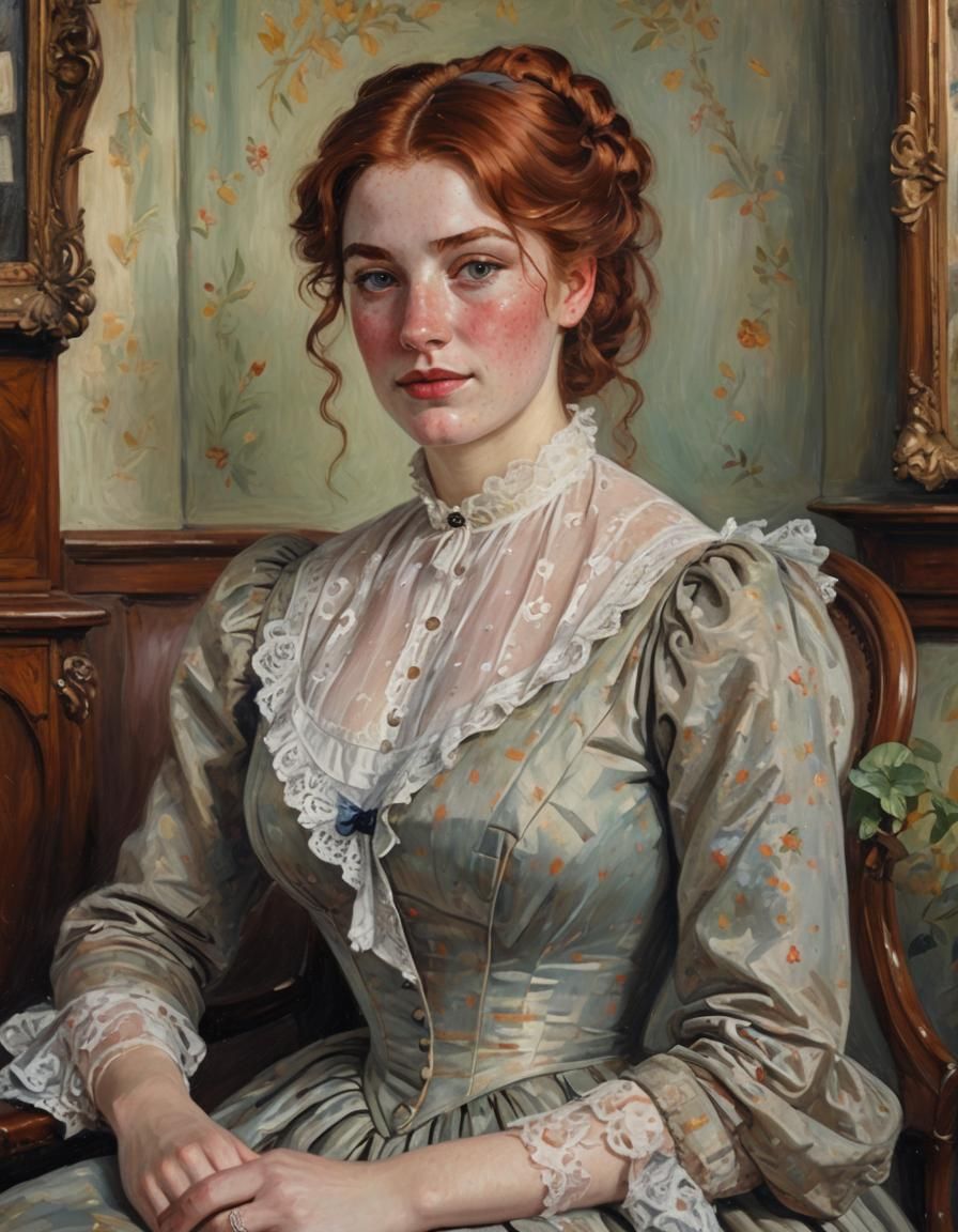 A Very Beautiful curvy young Victorian woman with auburn hai...