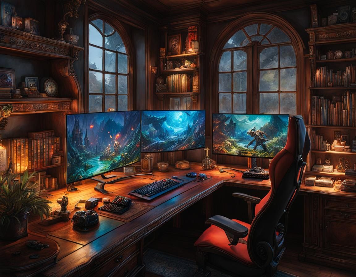 Ultimate Gaming Setup with RGB Lighting, Digital Art
