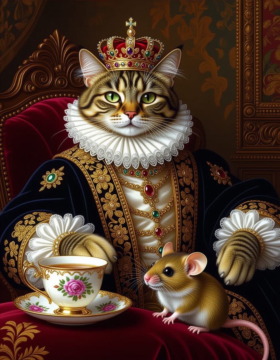 Renaissance Cat with Mouse in Lavish Parlor