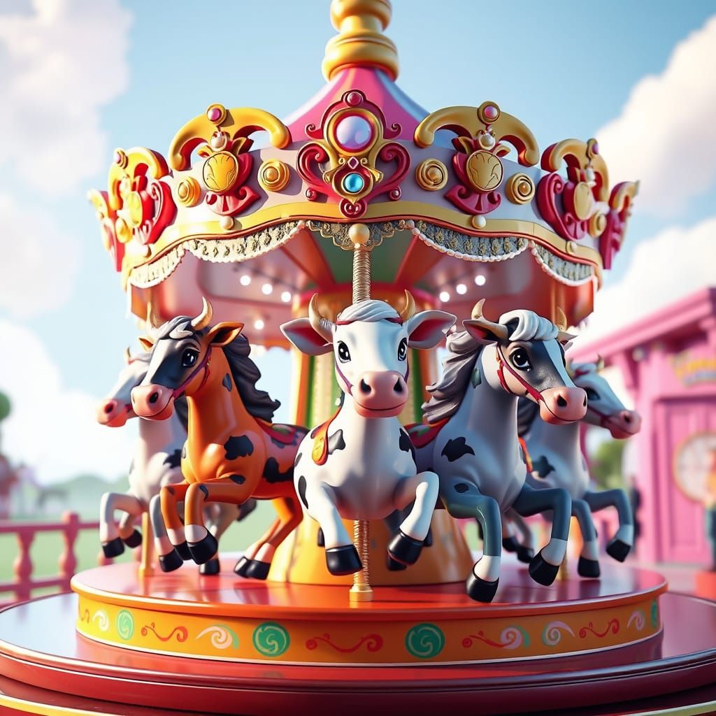 Whimsical Cow Carousel Art