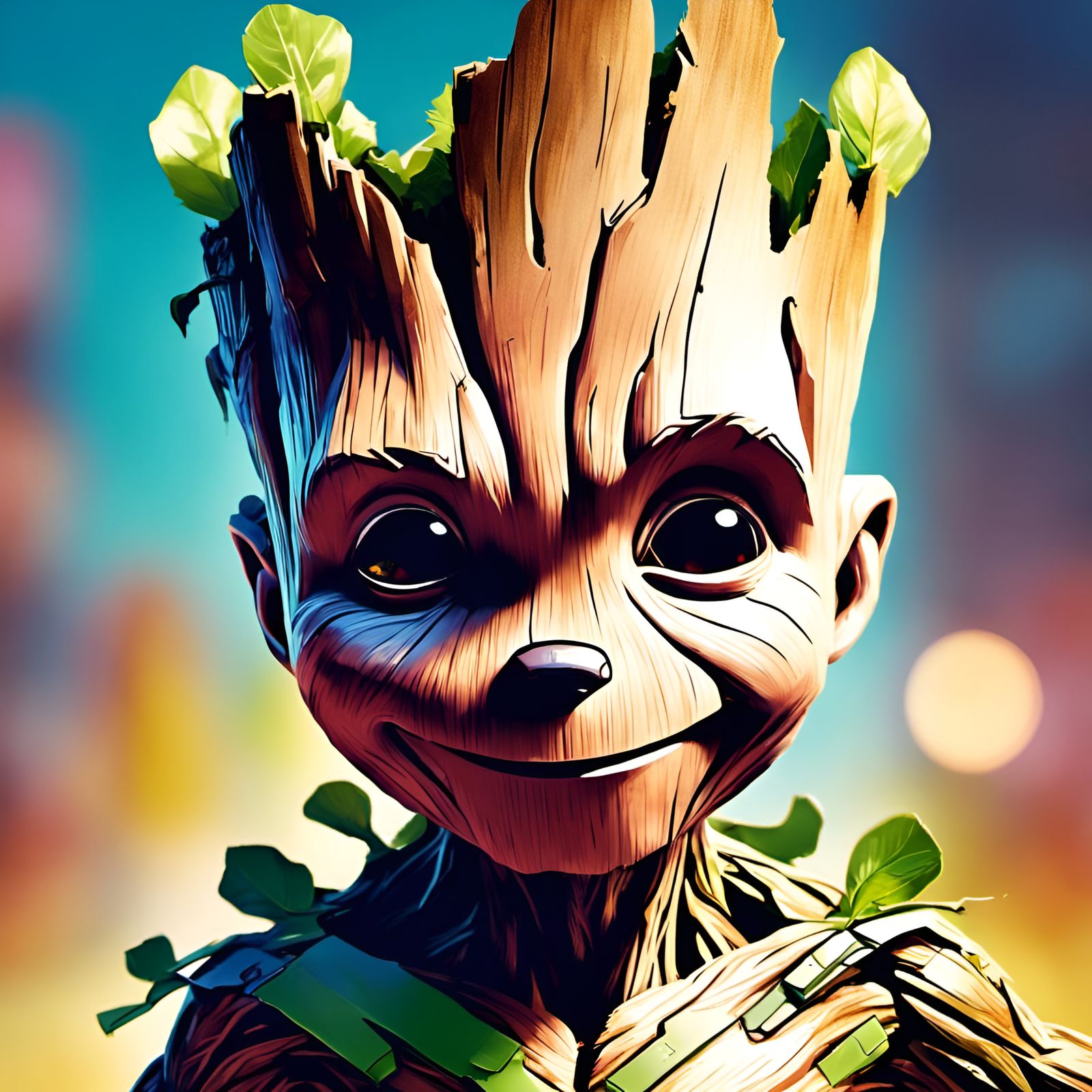 Adorable Groot Portrait in Digital Illustration