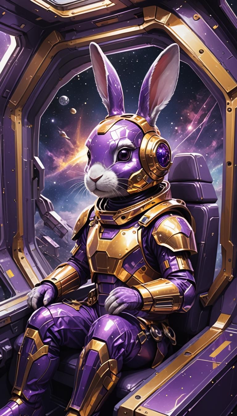 Astronaut Bunny Rabbit on Spaceship at Warp Speed