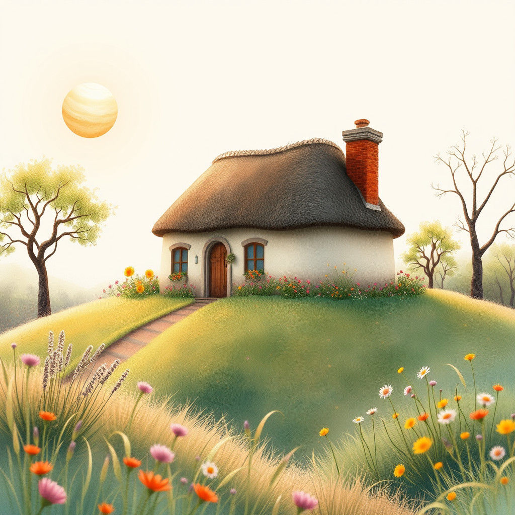 Charming Cottage on Emerald Hill: Vintage Watercolor