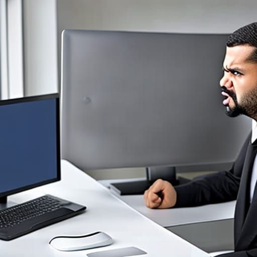 Frustrated IT Worker Angrily Facing Computer