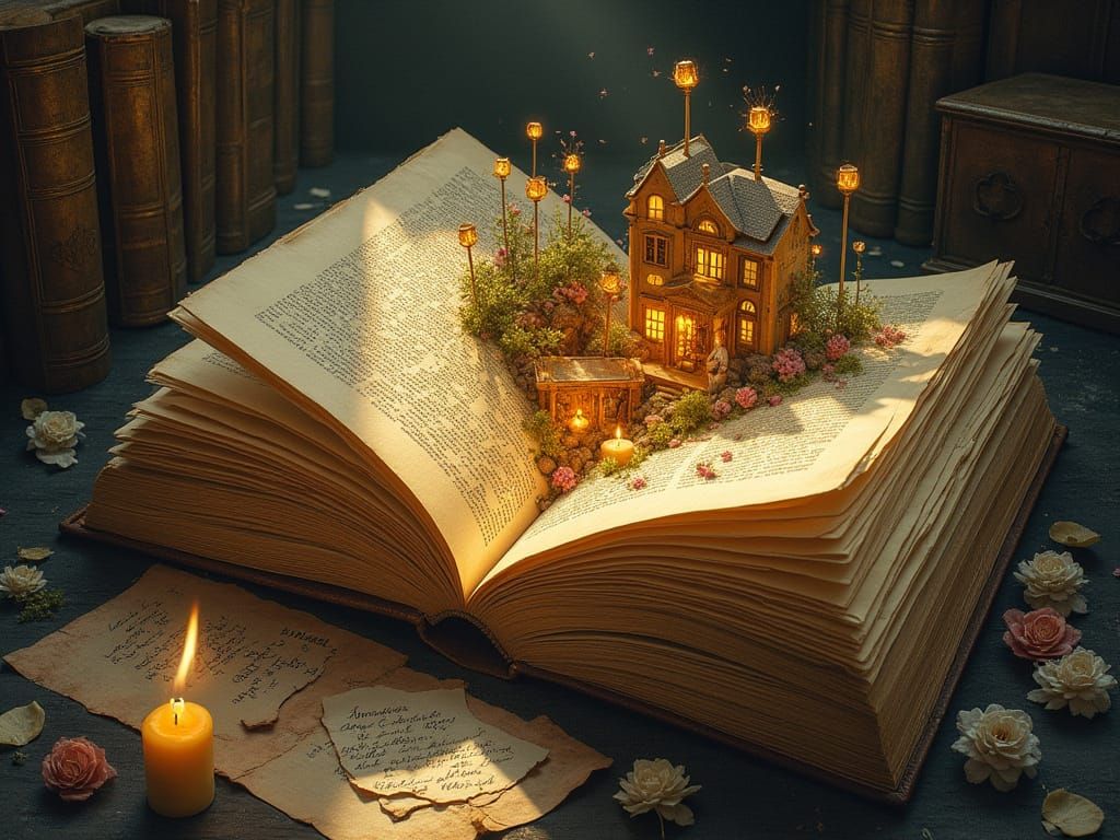 Surreal Ancient Books Glow Warmly with Inner Light
