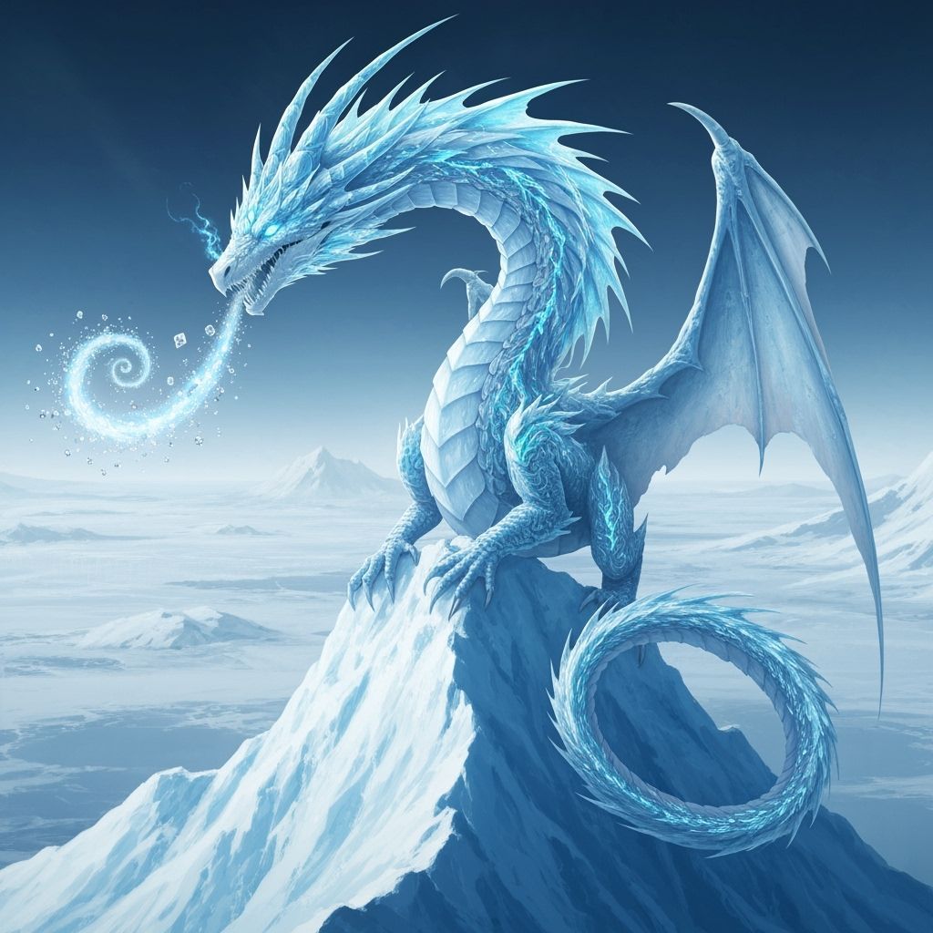 Ice Dragon with Fractal Patterns in Art Nouveau Style
