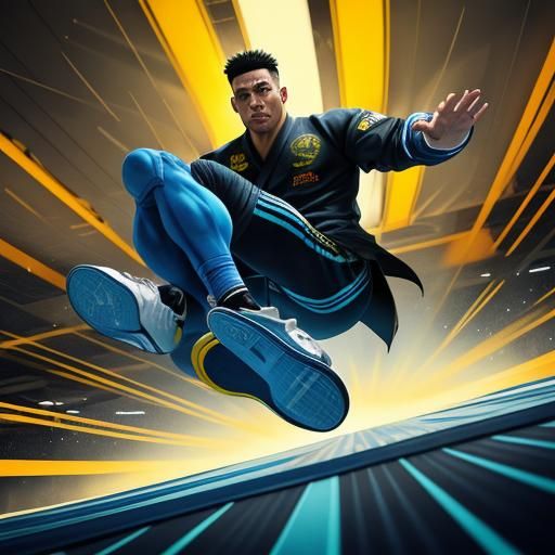 Taekwondo Double Side Kick in Comic Book Style