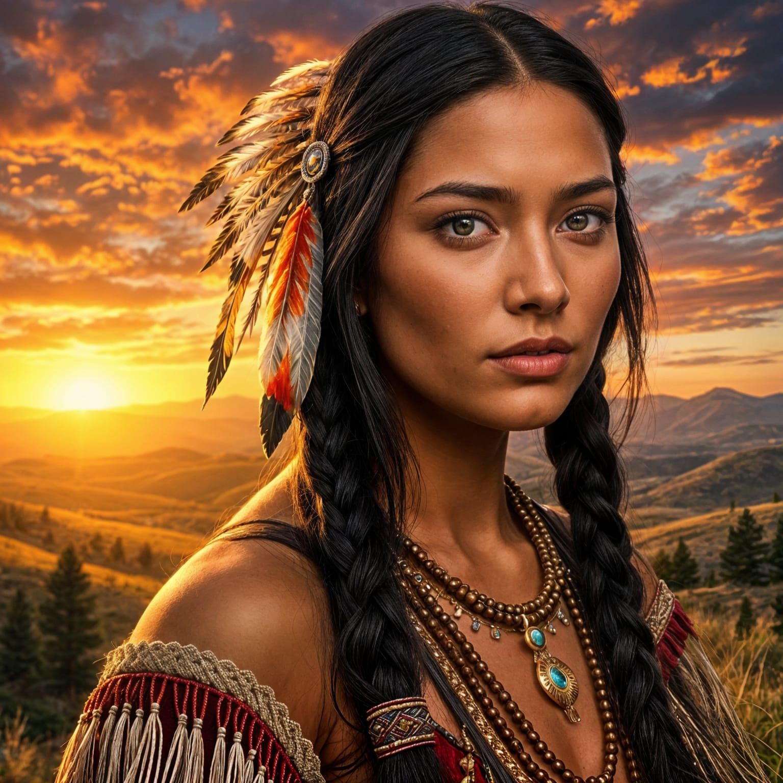 Ethereal Native American Woman in Traditional Attire