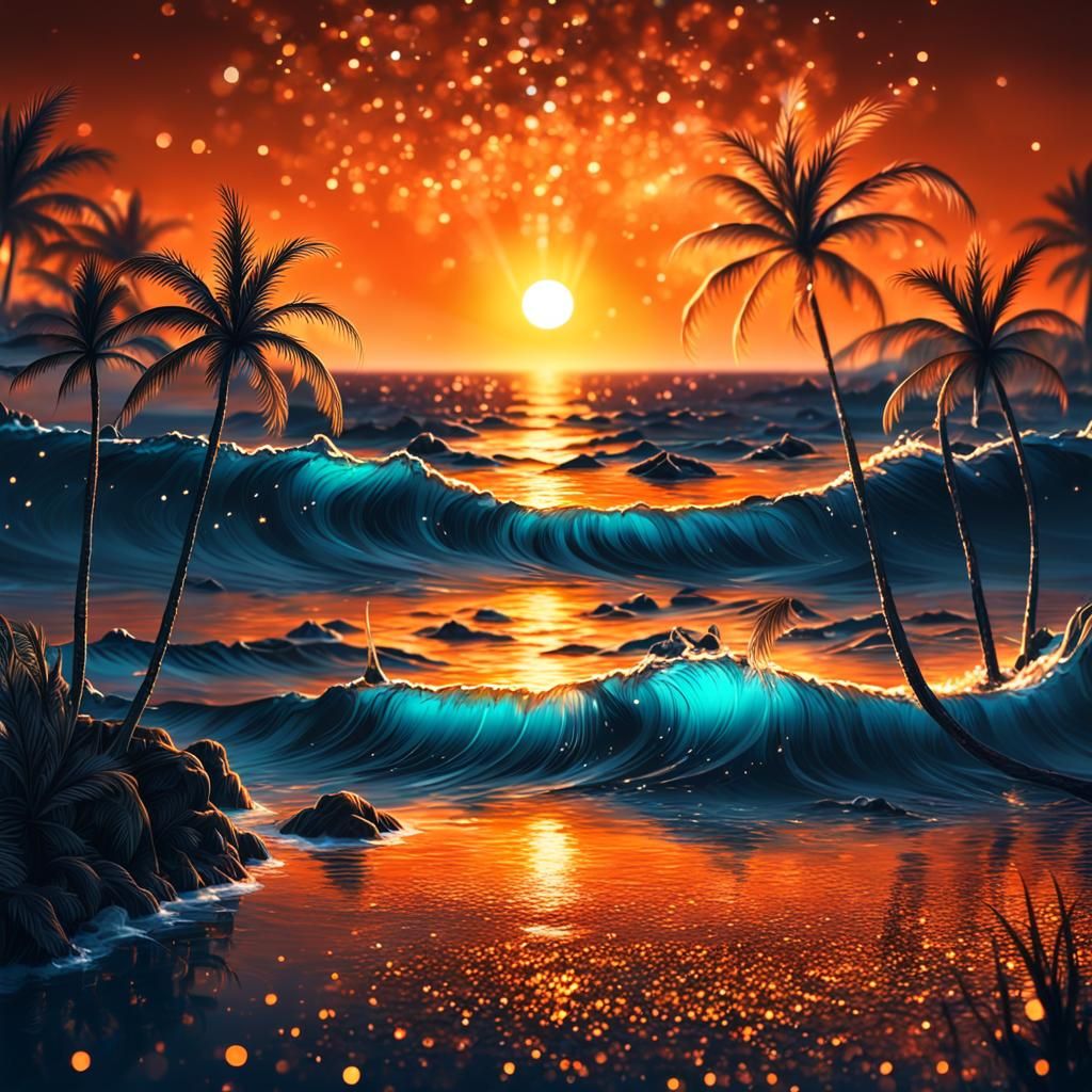 Amazing Orange Sunset with Magical Moonlight