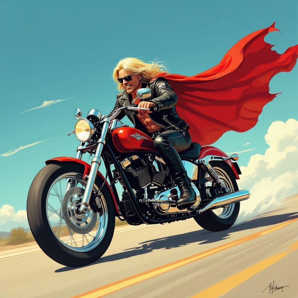 Eddie on Motorbike in Comic Book Style