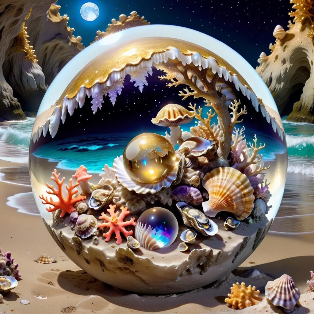 Crystal Sphere Fairyland on Starry Moonlit Beach