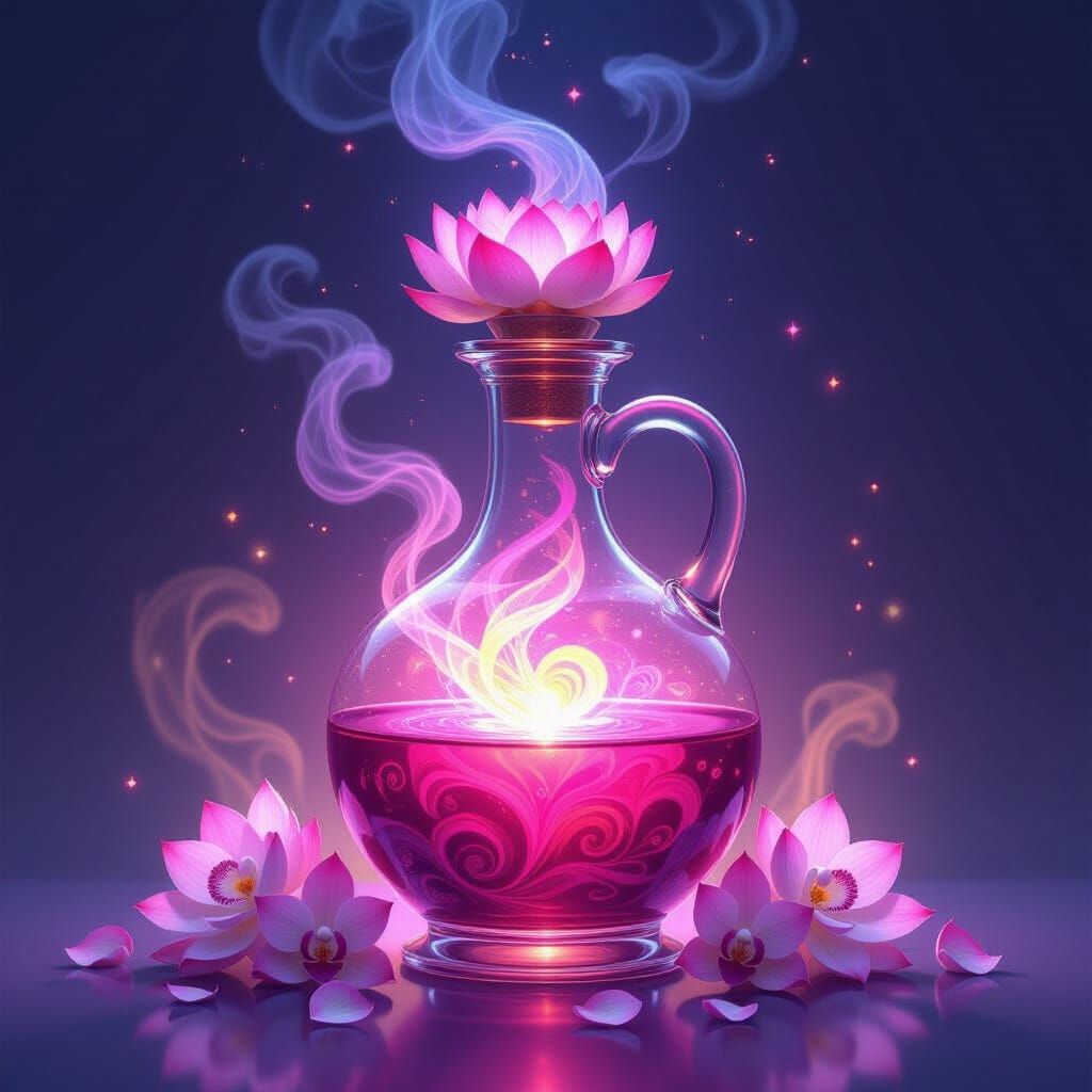 Magical Love Potion in Glowing Antique Decanter