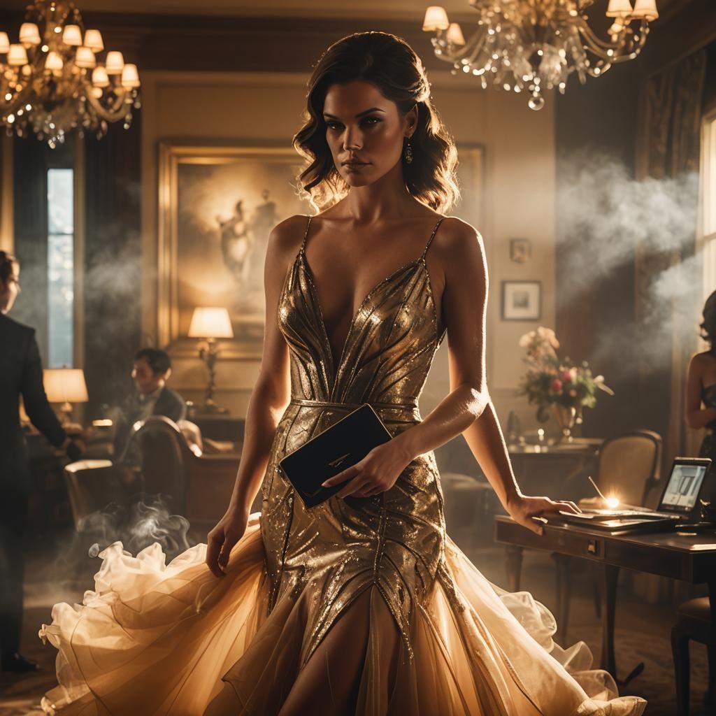 Playboy Model with Allspark Computer in Luxurious Room