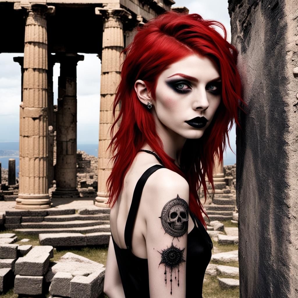 Punk Girl in Ancient Ruins, Hyperrealistic