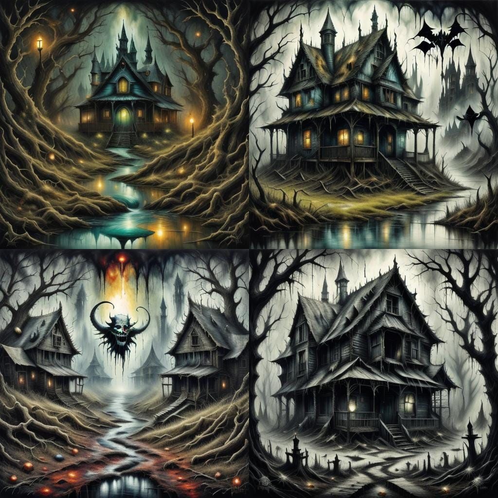 Eerie Abandoned Cabin in Dark Fantasy Style