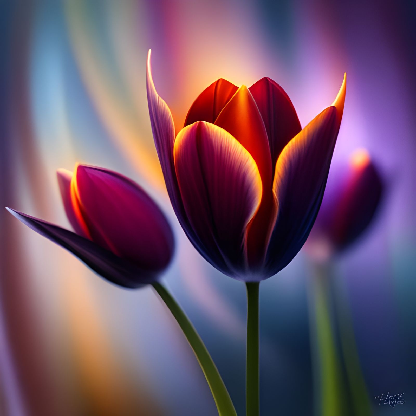 Ethereal Black Tulips in Hyperrealistic Digital Painting