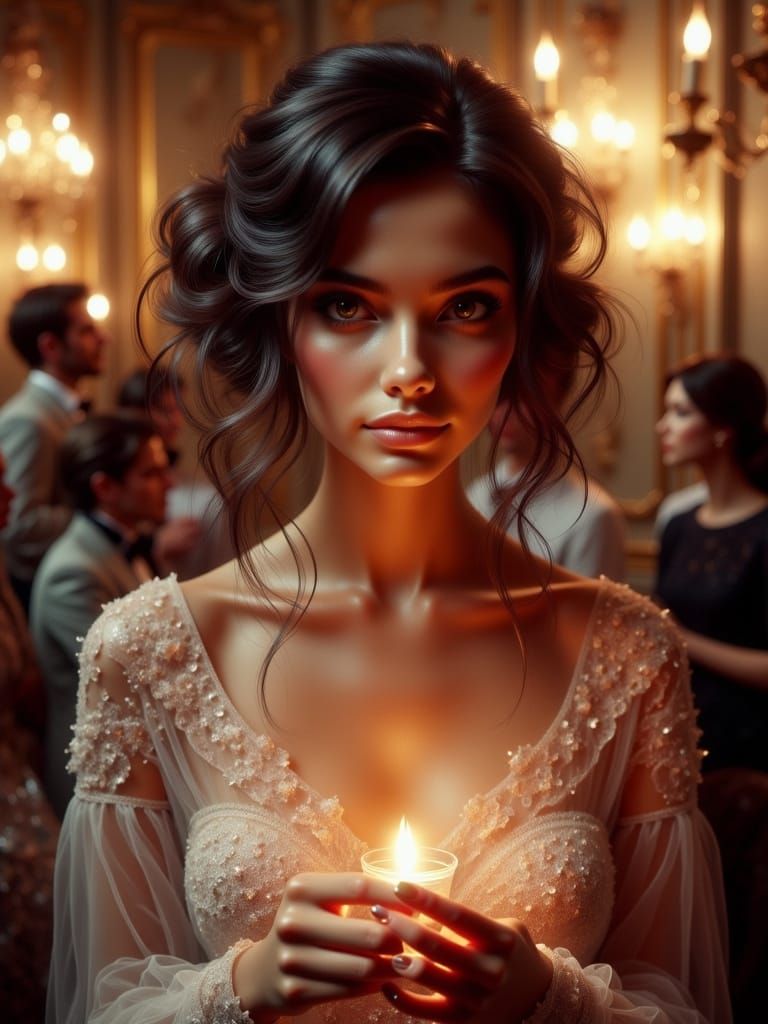 Gilded Age Lady at Party in Oil Painting Style