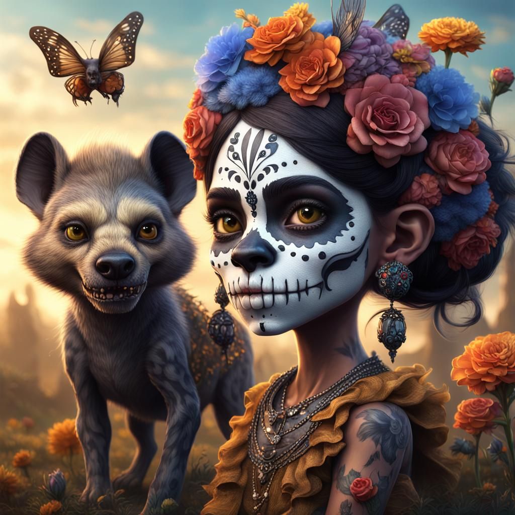 Sugar Skull Troll with Flower Wings