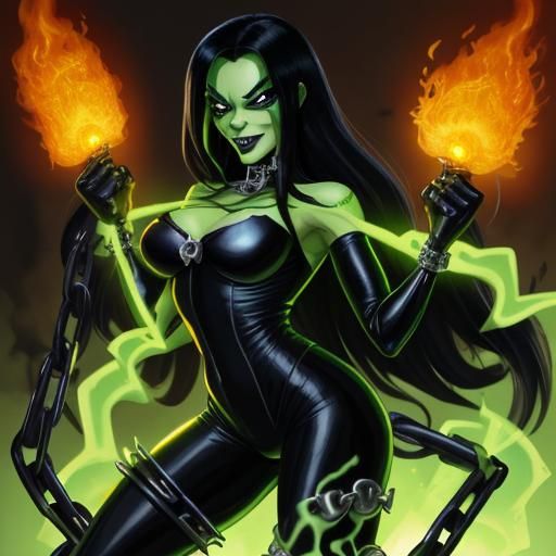 Shego as Ghost Rider with Flaming Skull
