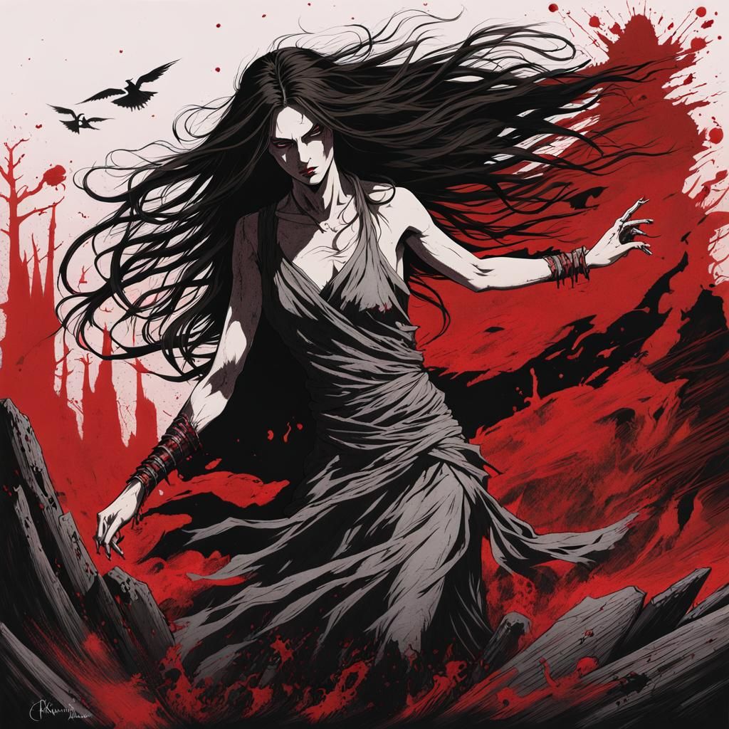 Androgynous Spirit Dances on Battlefield: Dark Fantasy Art