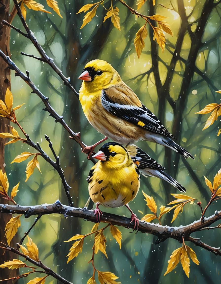 American Goldfinch Street Art Portrait in Gouache