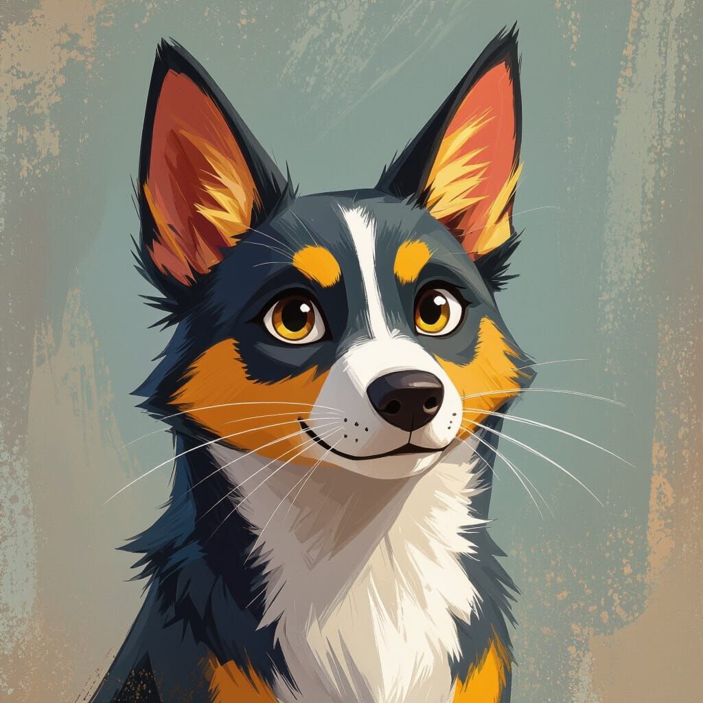 Dog with Cat Features in Whimsical Anime Style