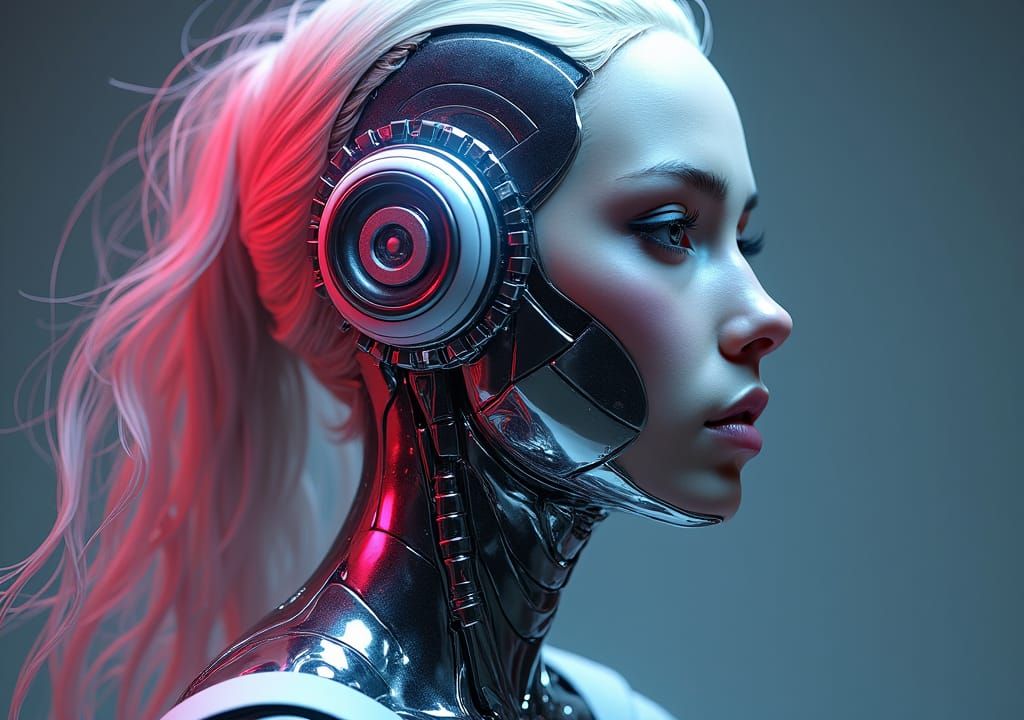 Intricate Beauty Cyborg Portrait in Art Nouveau Style