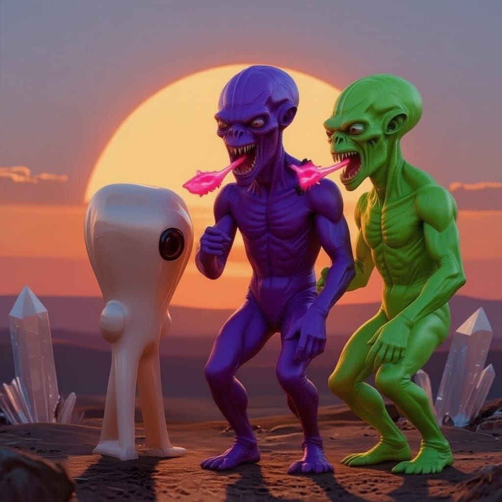 Astronaut on Alien Planet with Binary Sunset