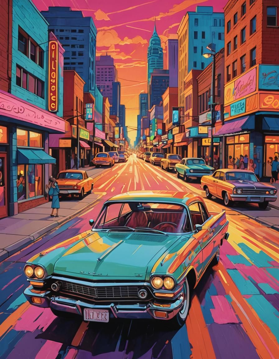 Tulsa Oklahoma Street Scene in Pop Art Style