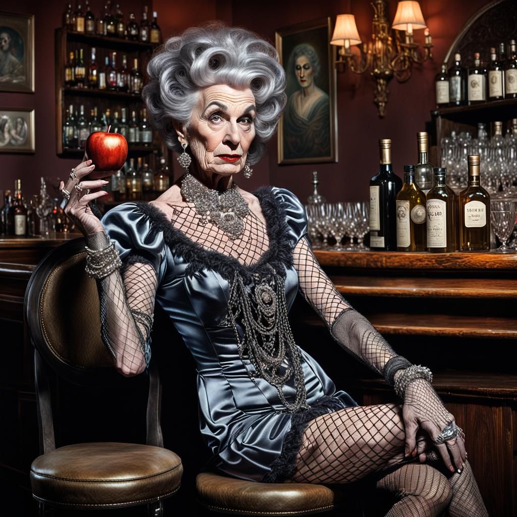 Baroque Portrait of an Elderly Transvestite in Neon Light