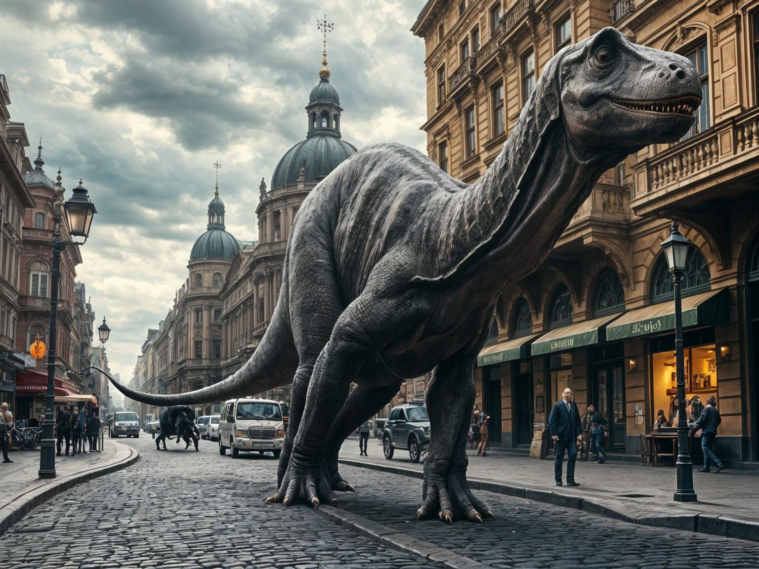 Dinosaur in Vintage Vienna Street Scene