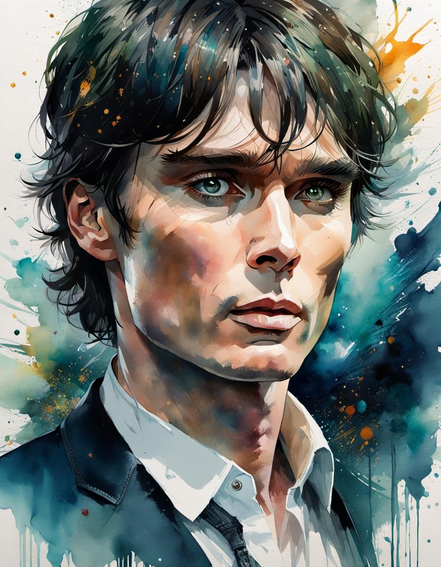 Cillian Murphy: Detailed Watercolor Manga Portrait