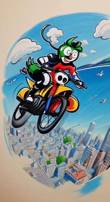 Funny Cartoon Line Drawing in Gouache Style