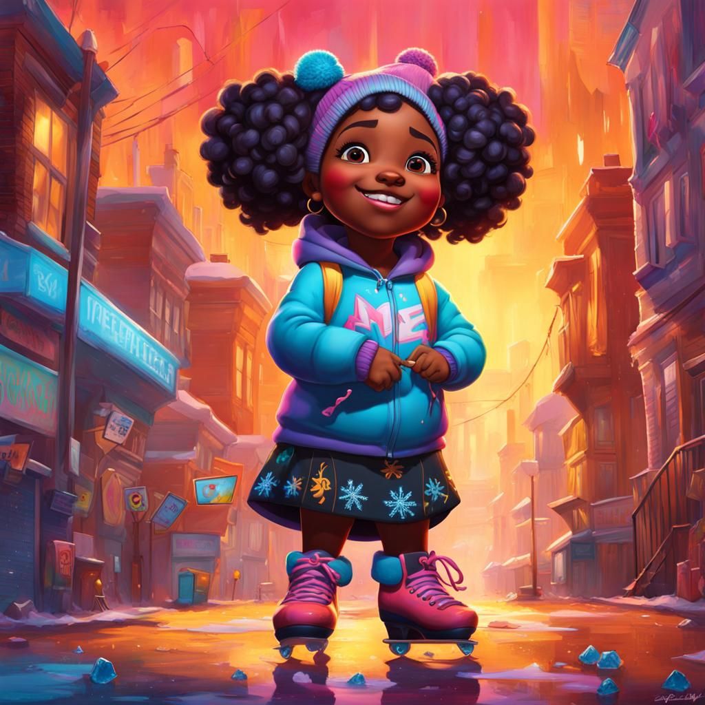 Girl Ice Skating in Graffiti Street Art Style