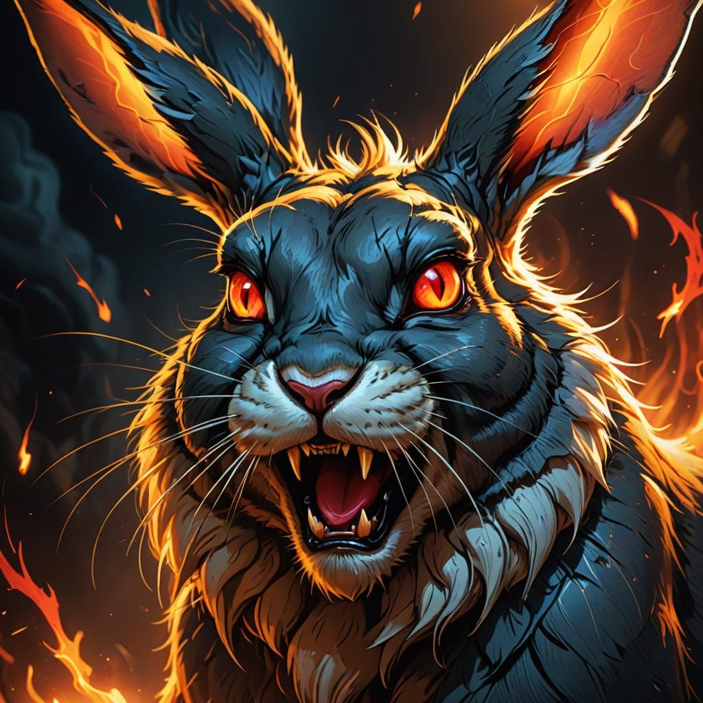 Angry Rabbit Growls: Fantasy Digital Art